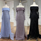 Luxury Tassel Lilac Off Shoulder Evening Dress with Cape LA72374