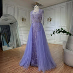 Vestido de noche de lujo de Dubái, corte en A, elegante, color lila árabe, con borlas y cuentas, modelo LA72422 (2025). 