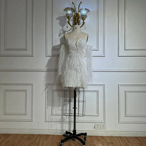 Vestido de cóctel sexy de manga larga con cuello halter y plumas de sirena, color azul, para fiesta, LA71770 