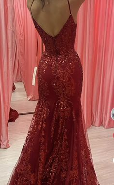 Encantador vestido de noche de sirena de encaje y tul rojo para baile de graduación Y7854