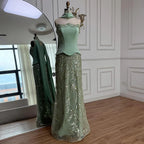 Luxury Sage Green   Beaded Mermaid Evening Dress LA73050C