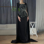 Vestido de noche de lujo estilo sirena, elegante, con mangas capa, bordado en satén y cuentas, estilo árabe, ideal para fiestas y eventos en Dubái (LA72461) 
