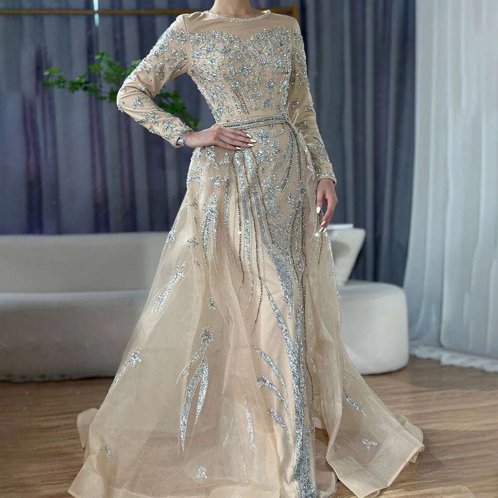 Muslim Mermaid Nude With Overskirt Beaded  Dubai Evening Dresses Gowns 2025 For  Wedding Party LA71943