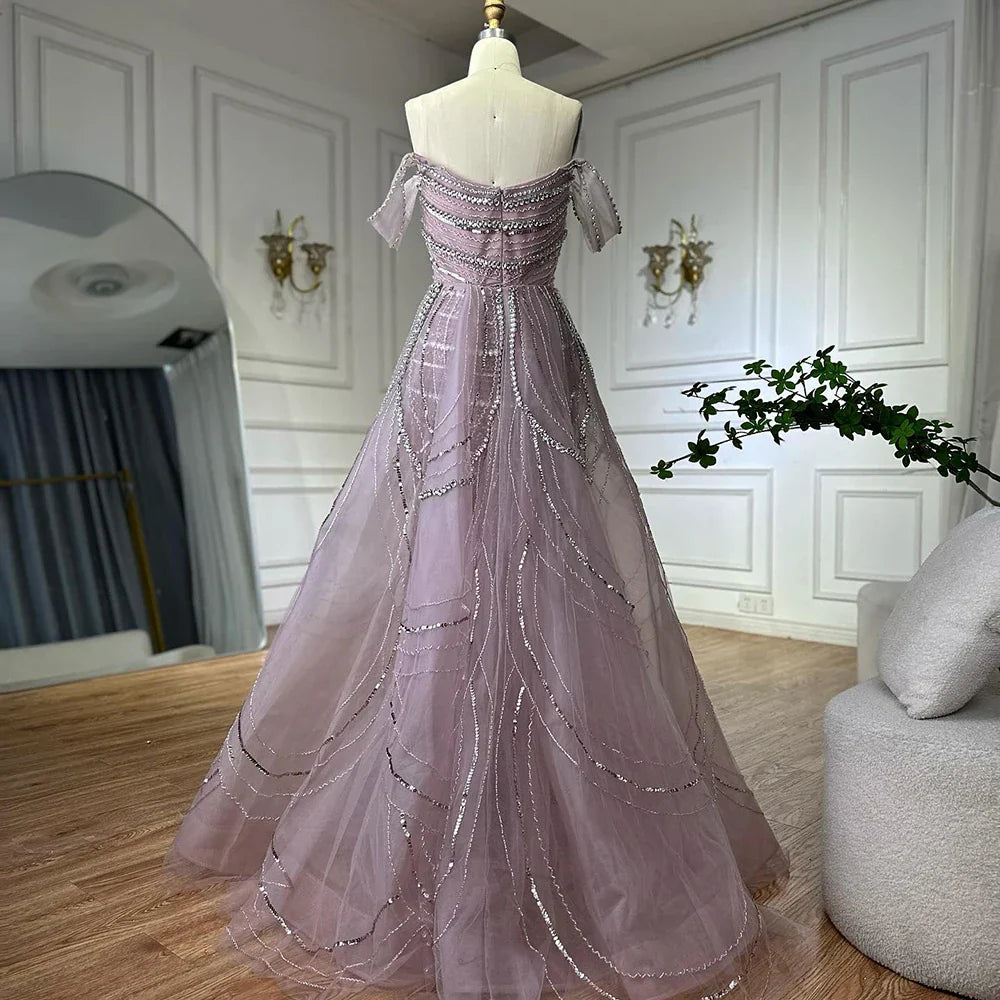 Vestido de noche de sirena rosa árabe con cuentas y sobrefalda de satén desmontable para ocasiones formales LA72781 