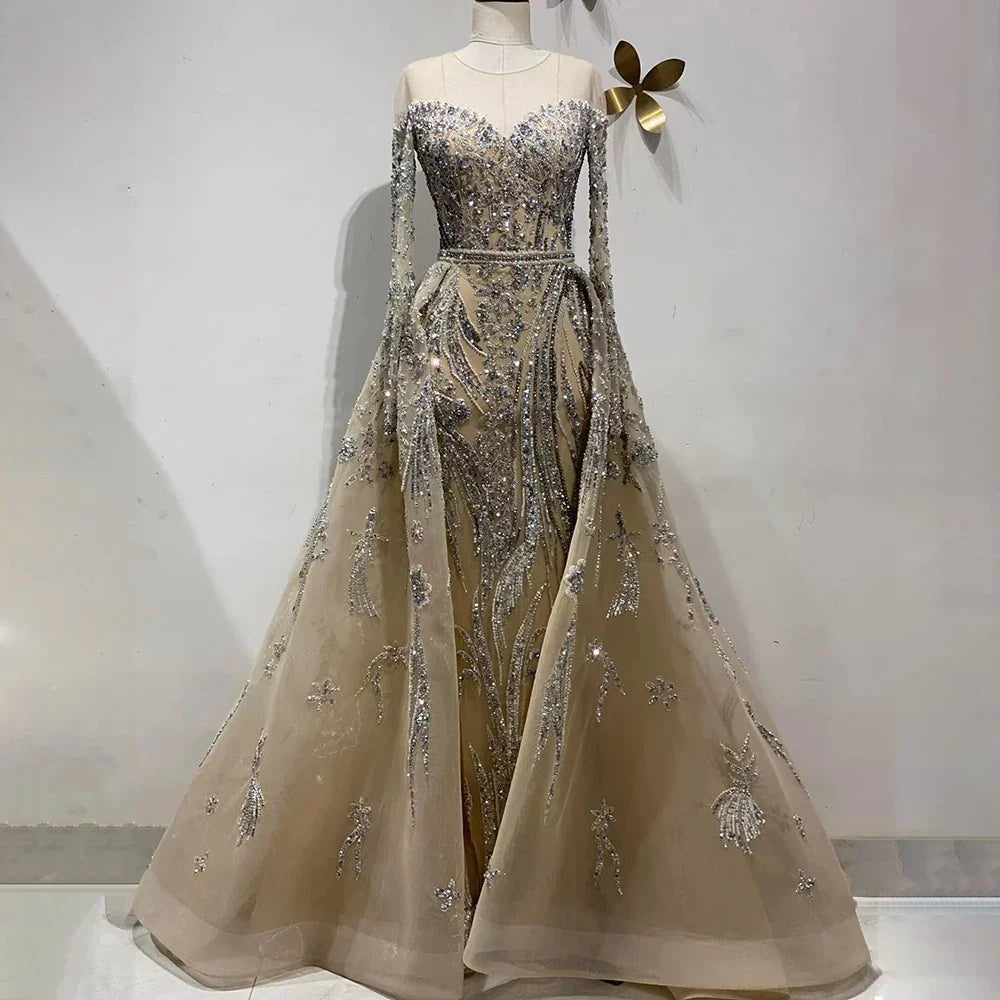 Muslim Mermaid Nude With Overskirt Beaded  Dubai Evening Dresses Gowns 2025 For  Wedding Party LA71943
