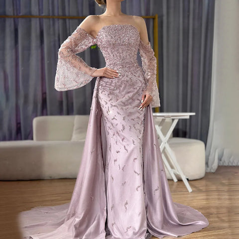 Arab Evening Dress Silver Gray Woman Wedding Party Prom Gowns LA72705