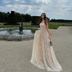 Luxury Sage Green Beaded A-Line Spaghetti Strap Evening Dress LA72805
