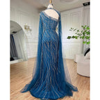 Black Mermaid Elegant Cape Sleeves Beaded Luxury Evening Dresses Gowns For Women Arabic Party 2025 LA72112