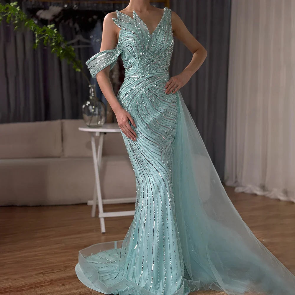 Vestido de noche largo, elegante, de sirena, rosa árabe, con un solo hombro y cuentas, ideal para ocasiones formales (LA72662A) 
