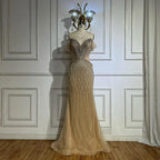 Vestido de noche de sirena de tul color nude con hombros descubiertos y cuentas, estilo árabe saudí, para ocasiones formales LA72854 