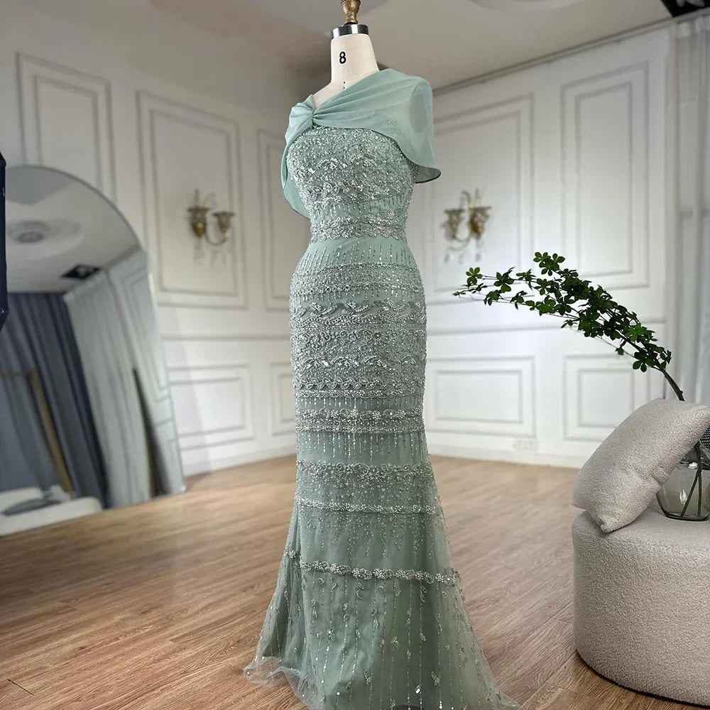 Luxury Dubai Evening Dress with Cape Long Party Gowns LA72126B
