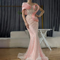 Vestido de noche elegante de sirena rosa con un solo hombro, lujoso, con cuentas y aberturas, para mujer, ideal para bodas y fiestas (LA72455) 
