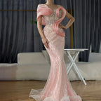 Vestido de noche elegante de sirena rosa con un solo hombro, lujoso, con cuentas y aberturas, para mujer, ideal para bodas y fiestas (LA72455) 