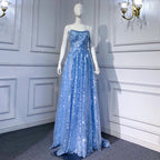 Blue A-line Luxury Evening Dresses Gowns 2025 Beaded Sparkle Sexy For Women Wedding Party LA71609
