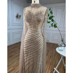 Arabic Caramel Mermaid Sexy Cape Sleeves Lace Beaded Long Evening Dresses Gowns 2025 For Women Wedding Party LA71885
