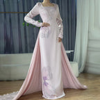 Vestido de noche de lujo estilo sirena rosa árabe, elegante, con cuentas, de satén, para mujer, ideal para fiestas, estilo Dubái, modelo LA72001A 