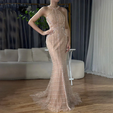 ¡En oferta! Sin devoluciones ni reembolsos. Vestidos de noche de sirena, sexis y elegantes, con cuello halter y pedrería. Foto real LA6124 