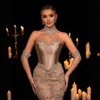 Luxury Beaded Corset Evening Dress Sheer Long Gown with Gloves LA72929
