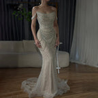 Luxury Crystal Silver Nude Mermaid Dubai Evening Dresses LA72253