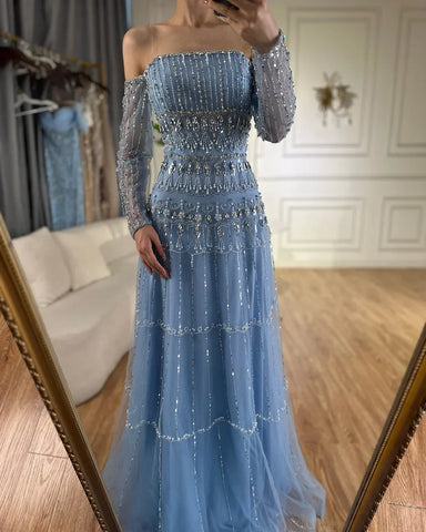 Dubai Arabic Sage Green Mermaid Luxury Evening Gown Strapless Beaded Party Dress for Women's Wedding 2025 LA72350