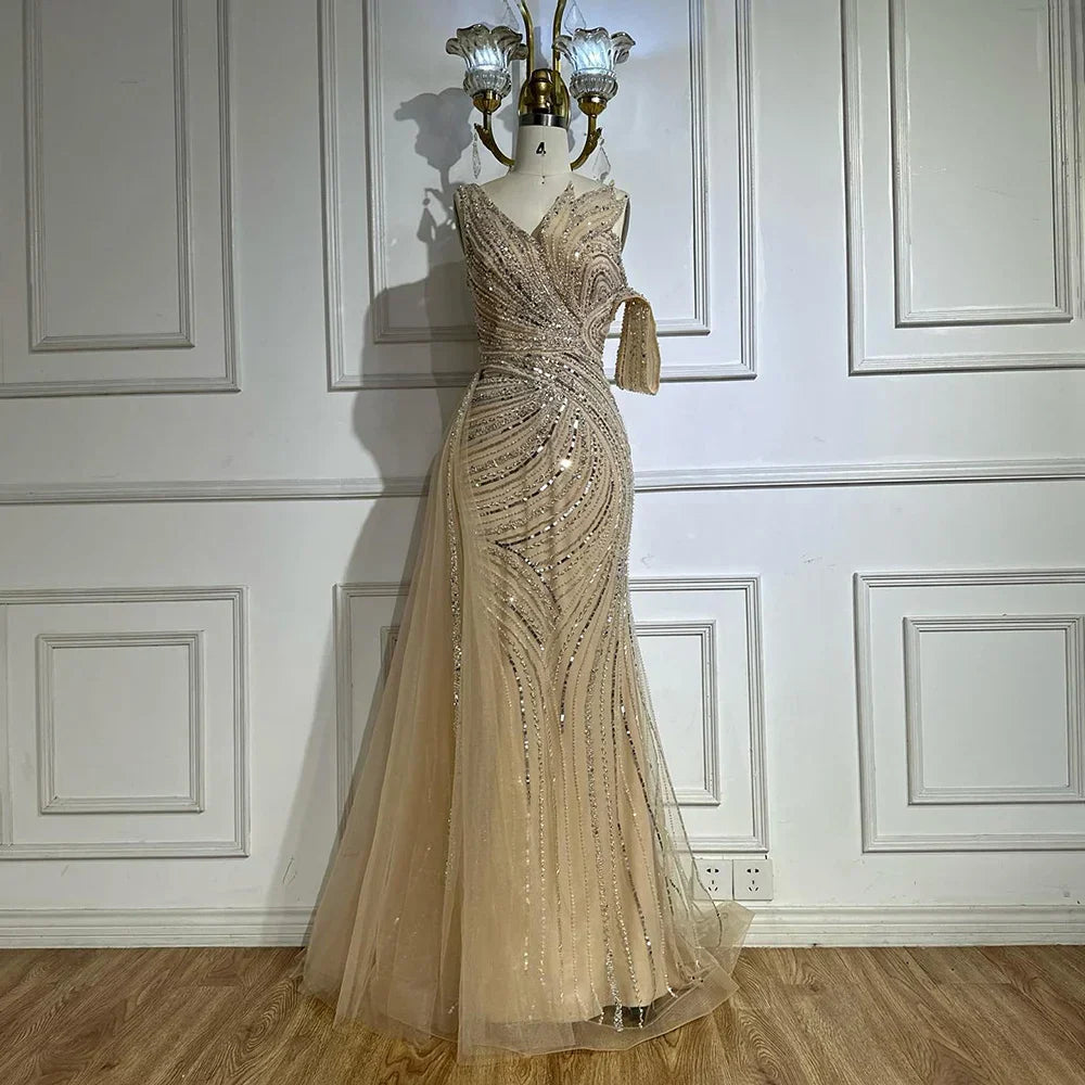 Vestido de noche largo, elegante, de sirena, rosa árabe, con un solo hombro y cuentas, ideal para ocasiones formales (LA72662A) 