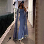 Blue Cape Sleeves Luxury Evening Dresses Gowns 2025 Mermaid Beaded Elegant For Women Party LA72086