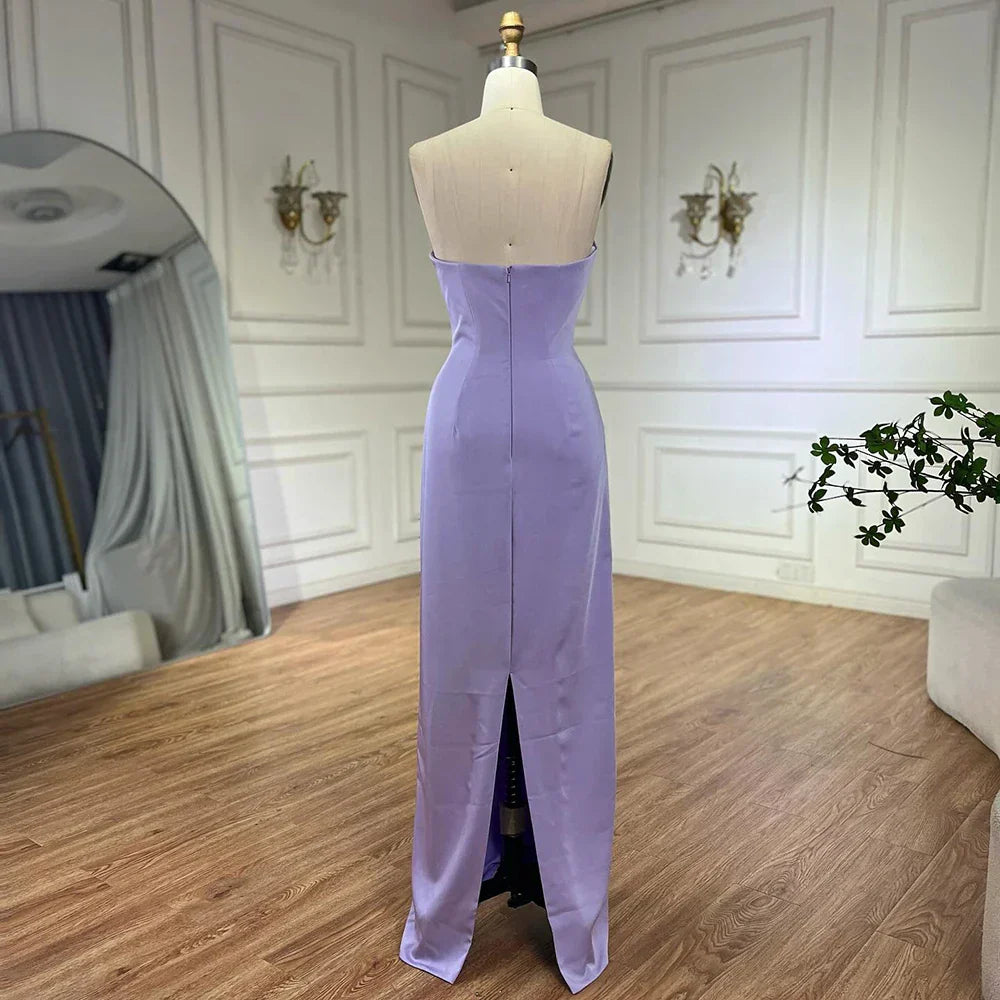 Lilac Strapless Evening Dress with Beaded Long Cape Gown LA72828