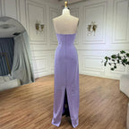 Lilac Strapless Evening Dress with Beaded Long Cape Gown LA72828