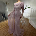 Vestido de noche de lujo rosa sirena con perlas y sobrefalda para ocasiones formales LA72348A 