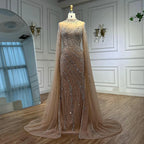 Luxury Modest Nude Mermaid Evening Dress with Cape Sleeves LA71885A