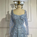 Robe de soirée élégante de style arabe gris, coupe trapèze, avec appliques et perles, pour femme, tenue de mariage, LA72657 