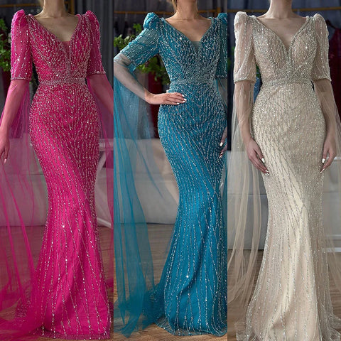 Vestido de noche de sirena fucsia de lujo para ocasiones formales LA72774 