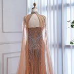 Luxury Nude Mermaid Evening Dress with Cape Sleeves LA73118