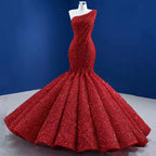 Red One Shoulder Luxury Evening Dresses 2025 Sequins Beaded Mermiad Elegant Bridal For Women Party HM67447