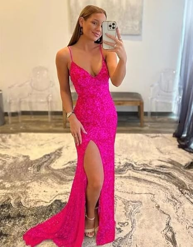 Elegante vestido de sirena rosa para baile de graduación, vestido de noche rosa Y7386