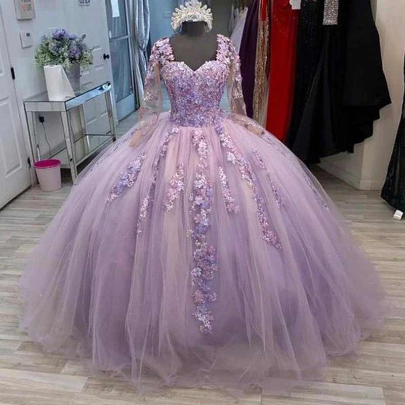 Vestido de baile vintage de encaje lavanda y tul para quinceañera Y809