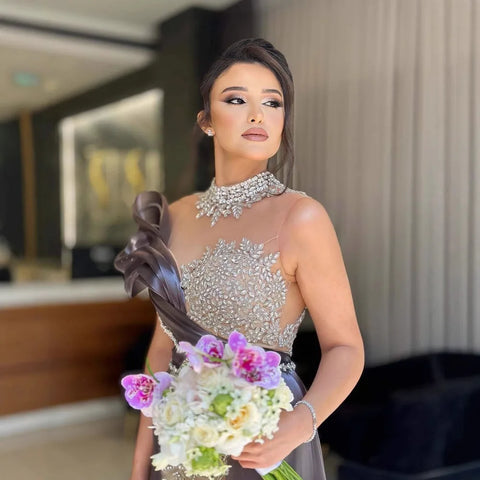 Robe de soirée arabe de luxe perlée avec fente LA72769 