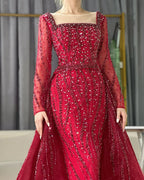 Vestidos de noche de sirena con sobrefalda, color verde árabe, bordados con cuentas, vestidos de lujo para ocasiones formales 2025 LA72710 