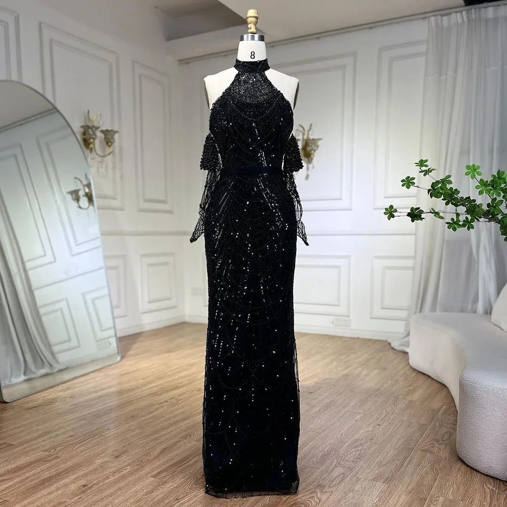 Dubai Arabia Luxury Evening Dresses Gowns 2025 for Women Nude Mermaid With Gloves for Wedding Parties LA72032A