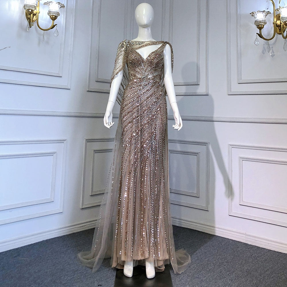 Luxus Champagner Sexy Split Abendkleider 2025 Diamant Sleeveless Meerjungfrau Formale Kleid Ruhigen Hill LA70301