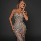 Luxury Dubai Arabic Silver Strapless Mermaid Evening Dresses Gowns Pearls Beaded for Women Wedding Party 2025 LA72576