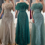 Vestidos de noche elegantes de sirena color caramelo con cuentas, estilo árabe saudí, con sobrefalda para ocasiones formales LA71634A