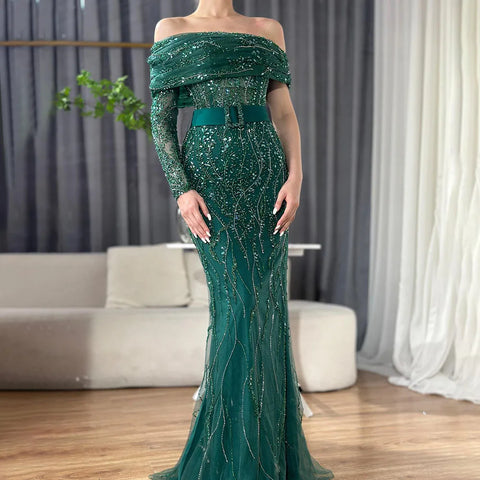 Robe de soirée sirène asymétrique à perles, couleur chair, style arabe, tenue de soirée de luxe à Dubaï, pour femmes, mariage, 2025, LA72161 