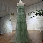 Dubai Arabic Sage Green Mermaid Luxury Evening Gown Strapless Beaded Party Dress for Women's Wedding 2025 LA72350