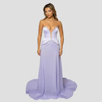 Vestidos de noche de satén color lila árabe, sin tirantes, estilo sirena, con cuentas, para ocasiones formales (LA72808) 