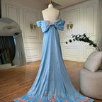 Vestido de noche árabe azul sin tirantes con cuentas, corte en A, estilo saudí, para ocasiones formales LA72792 