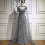 Luxury Nude Beaded Mermaid Evening Dress with Cape LA72814