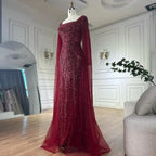 Vestido de noche de sirena color turquesa de Arabia Saudita, con mangas tipo capa con perlas y cuentas, ideal para ocasiones formales (LA72590A) 
