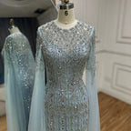 Vestido de noche de lujo con cuentas, estilo sirena, elegante, con mangas capa, color caramelo, para ocasiones formales (LA72775) 