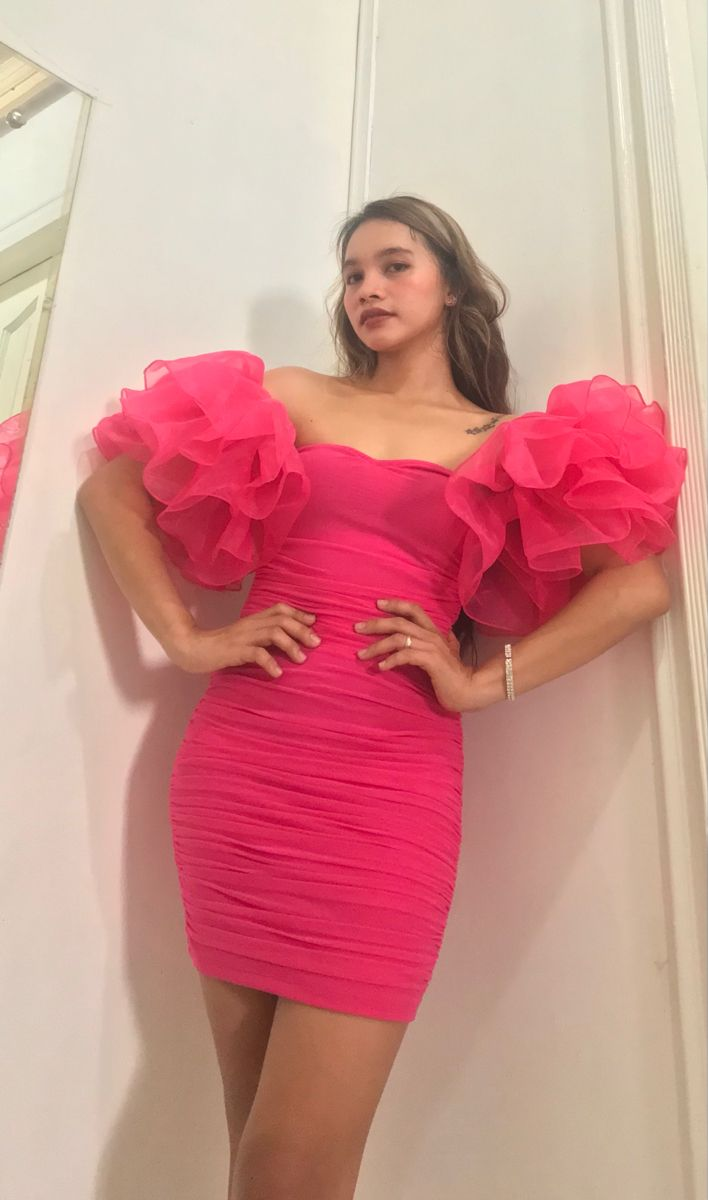 Chic Hot Pink Bodycon Dress Hot Pink Homecoming Dress Y2562